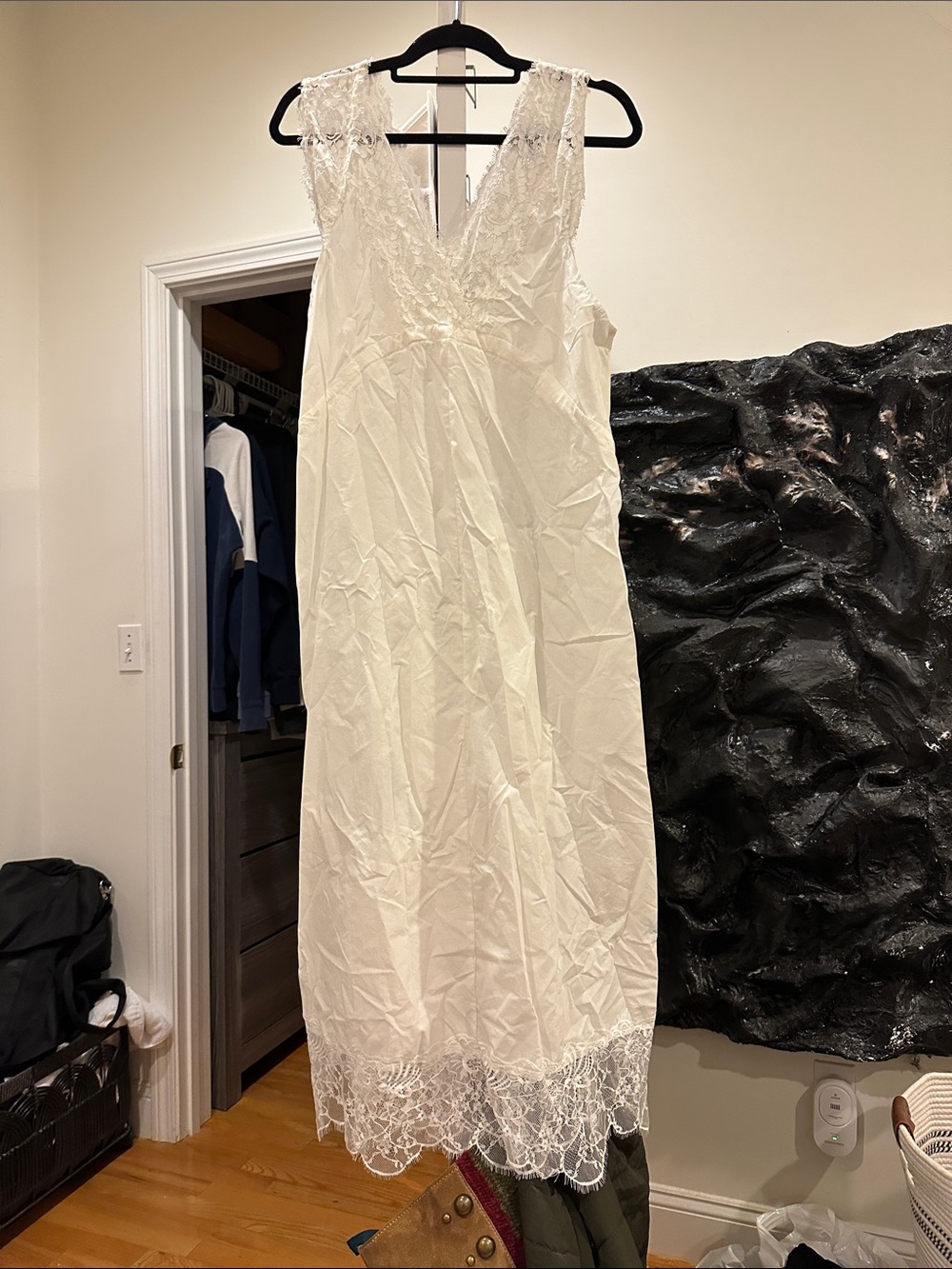 White lace dress with side cinches